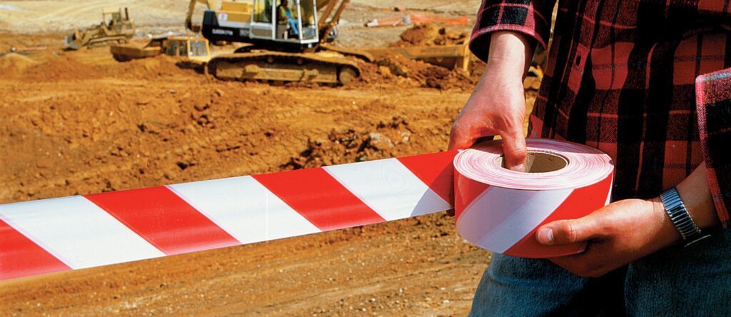 Warning Tape – Red & White Diagonal Stripe