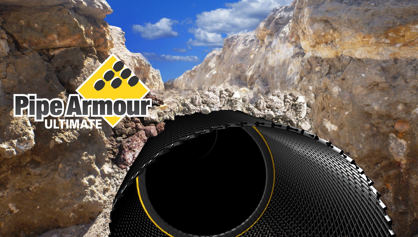 Pipe-Armour-Main-Photo-01 - Tapex Industrial a black pipe with yellow stripe; pipe armour brand
